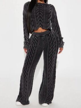 Cable Knit Flare Set - Charcoal